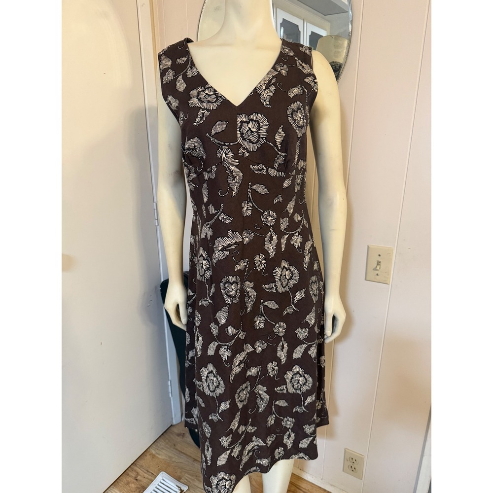 Vintage Folio Saks Fifth Avenue Sleeveless Brown Floral Linen Dress L